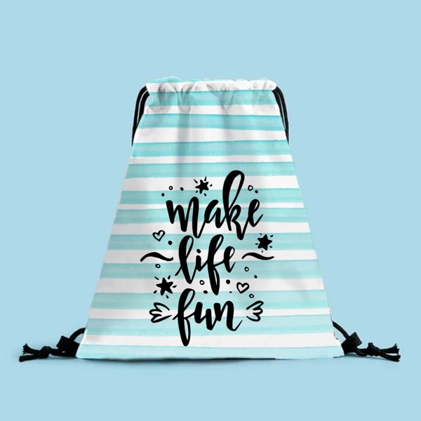 

Striped & Slogan Pattern Drawstring Backpack, Blue and white