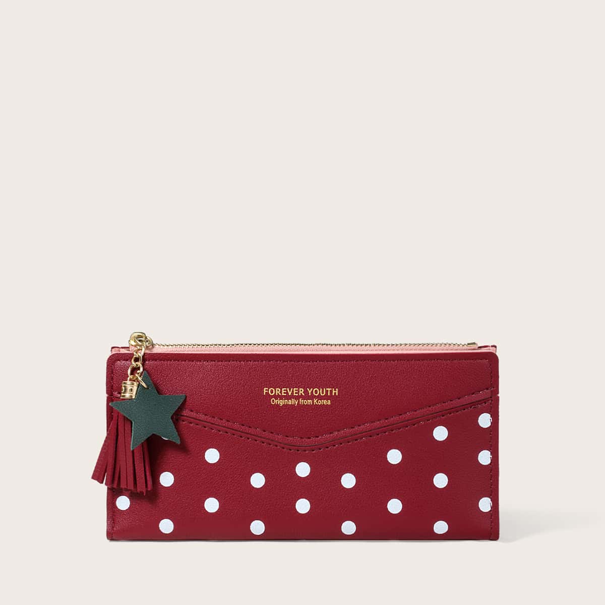 

Polka Dot Long Wallet, Red