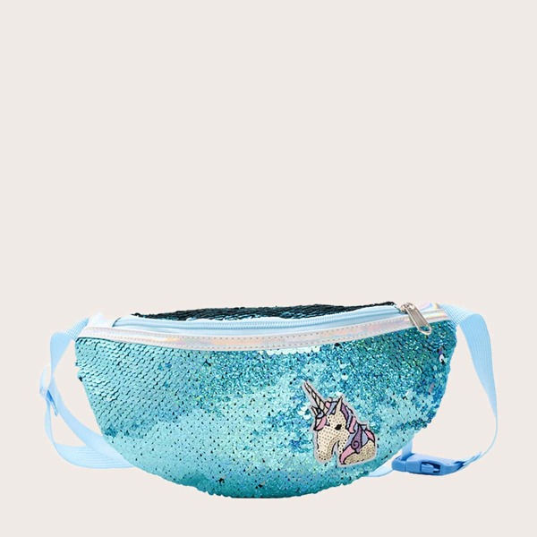 

Girls Unicorn Patch Sequin Fanny Pack, Blue