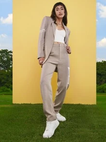 ROPES Letter Graphic Single Breasted Blazer - Khaki - View 1