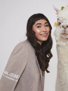 ROPES Letter Graphic Single Breasted Blazer - Khaki - View 5