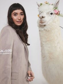 ROPES Letter Graphic Single Breasted Blazer - Khaki - View 6