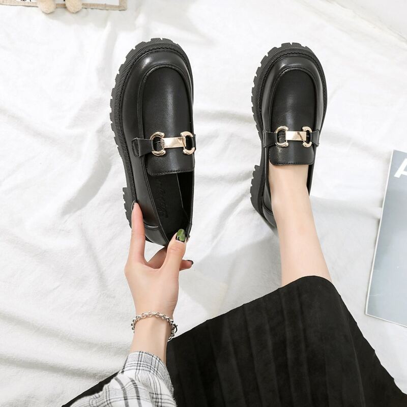 

Chunky Heeled Slip On Loafers, Black