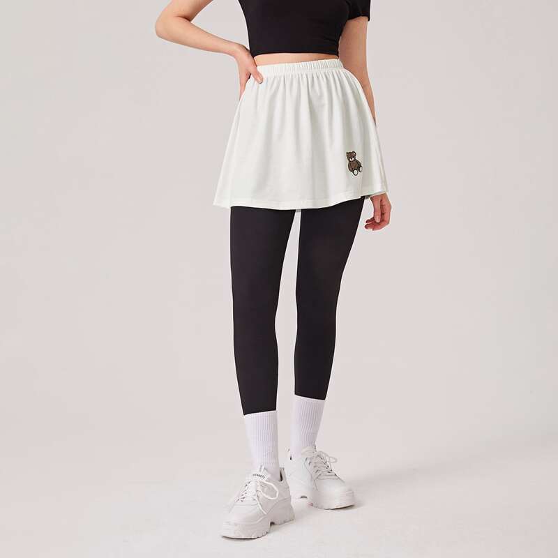

Cartoon Bear Graphic Skirt, White