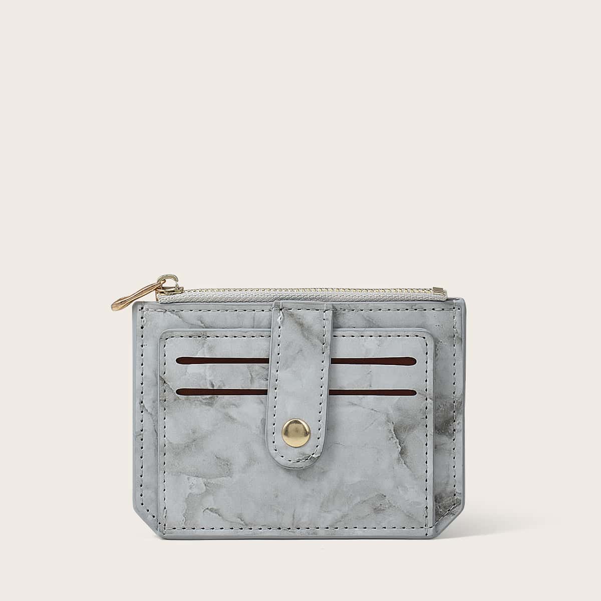 

Marble Pattern Zip Card Holder, Light grey