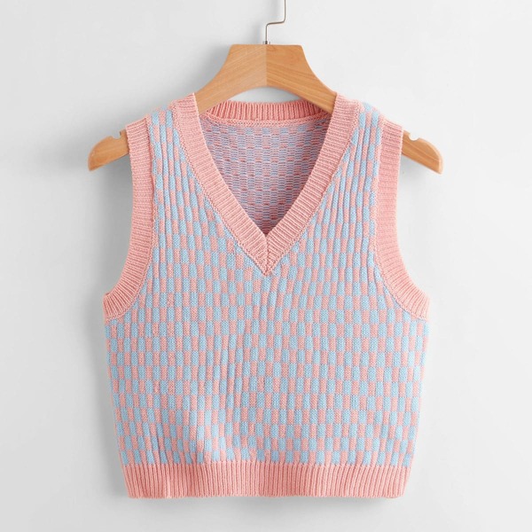 

Checker Pattern Sweater Vest, Multicolor