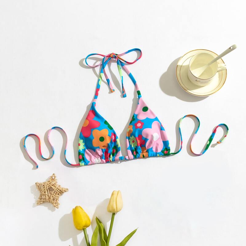 

Floral Print Triangle Bikini Top, Multicolor