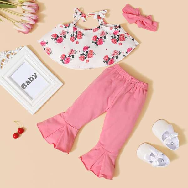 

Baby Girl Floral Cami Top & Flare Pants & Headband, Multicolor