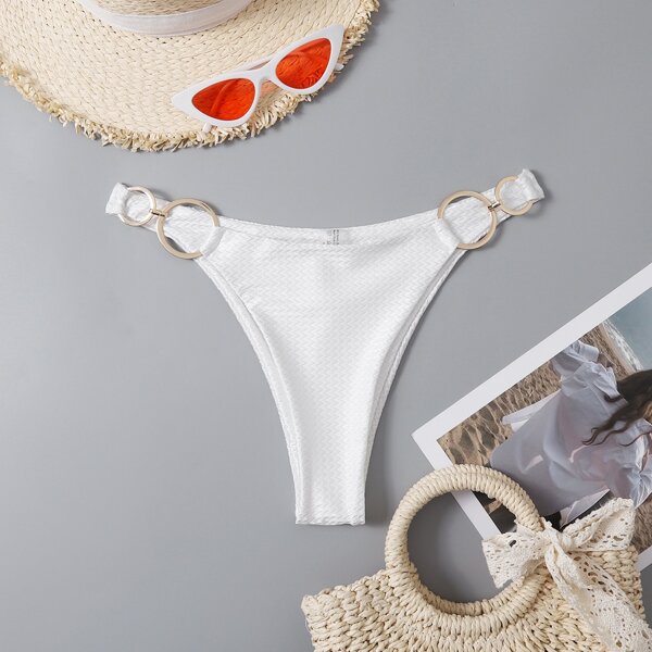 

Textured Ring Linked Bikini Panty, White