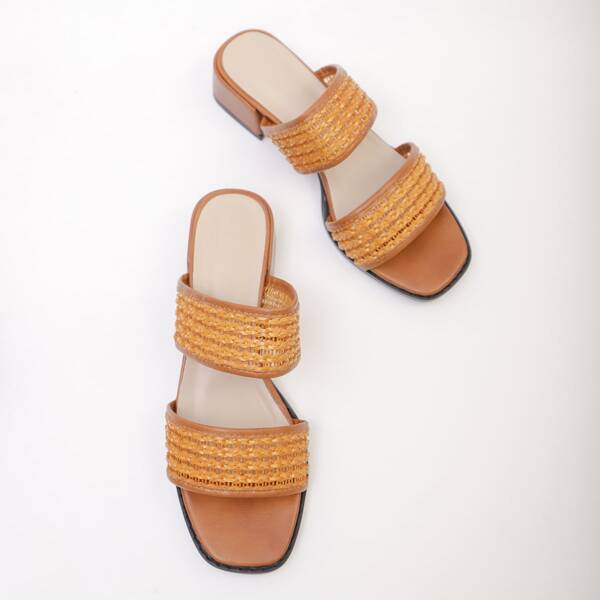 

Braided Strap Chunky Heeled Mules, Brown