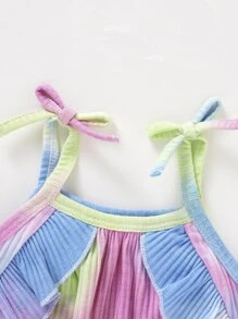 女婴紮染荷葉邊吊帶連體衣帶髮帶