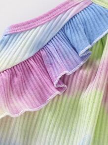 女婴紮染荷葉邊吊帶連體衣帶髮帶