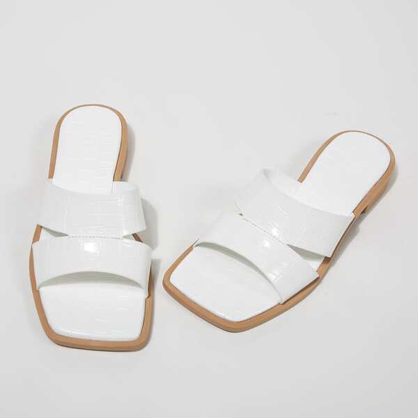 

Croc Embossed Slide Sandals, White