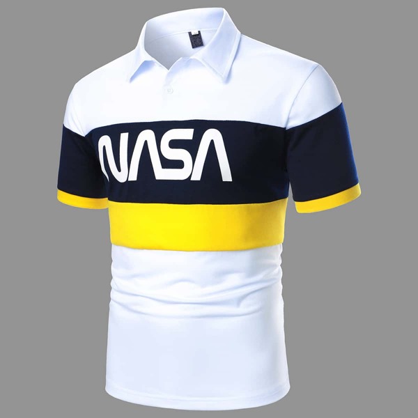 

Men Color Block Letter Graphic Polo Shirt, Multicolor