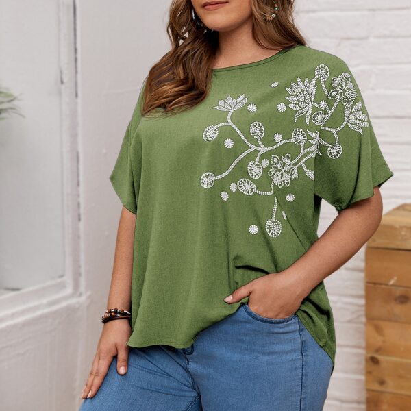 

Plus Floral Batwing Sleeve Blouse, Green