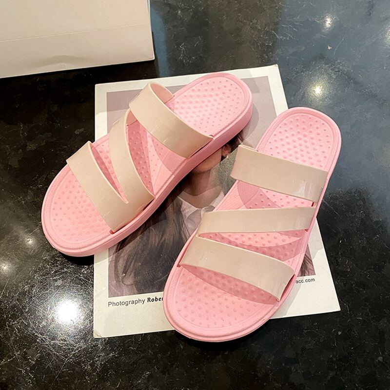 

Open Toe Strappy Slides, Pink