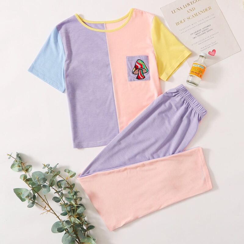 

Mushroom Embroidery Colorblock PJ Set, Multicolor