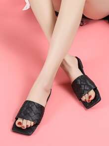 Woven Slide Sandals - Black - View 2