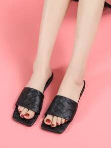 Woven Slide Sandals - Black - View 3