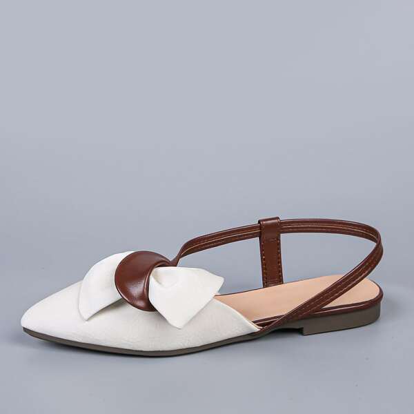 

Point Toe Bow Decor Slingback Flats, Beige