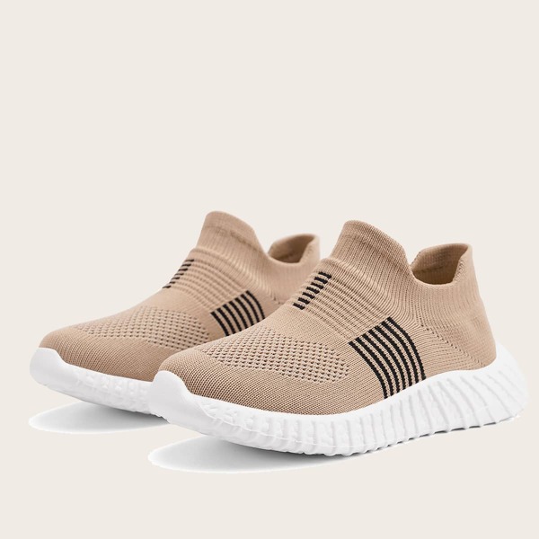 

Girls Striped Knit Running Shoes, Khaki
