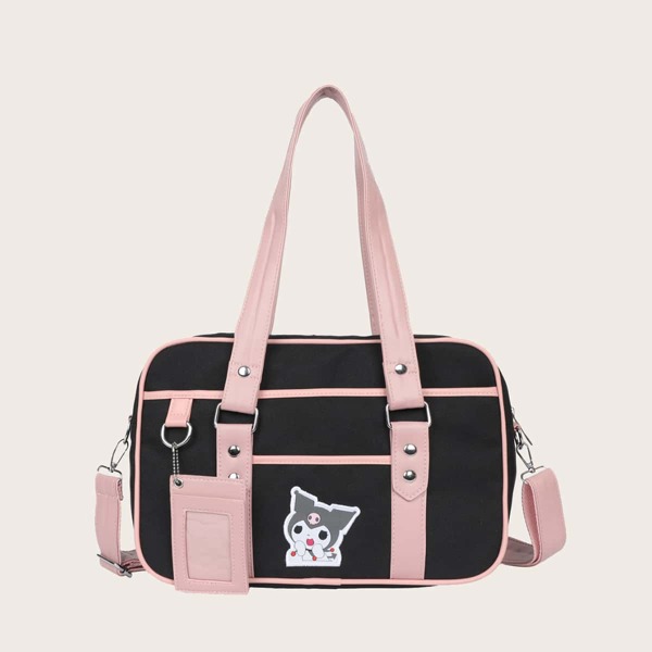 

Cartoon Patch Tote Bag, Black