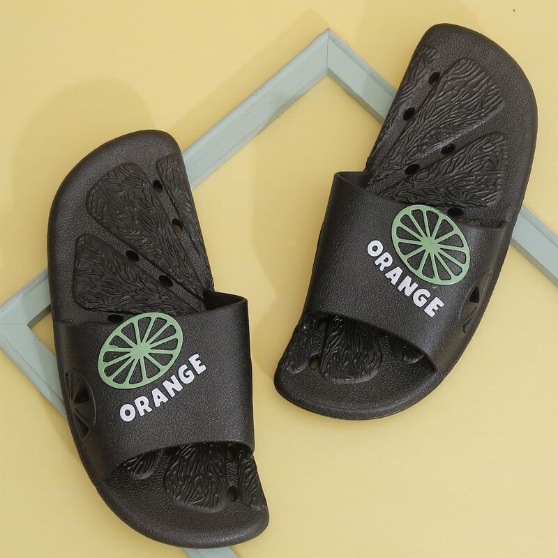 

Guys Fruit Pattern Hollow Out Slippers, Black