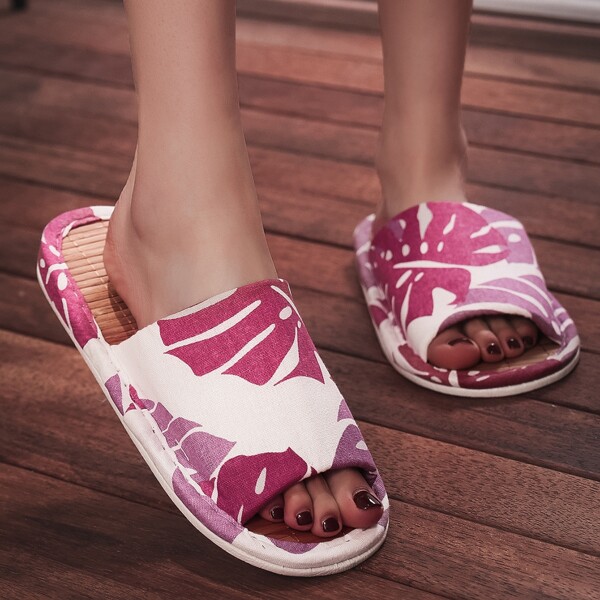 

Open Toe Tropical Pattern Slippers, Pink