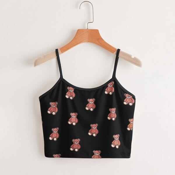 

Plus Cartoon Graphic Cami Top, Black