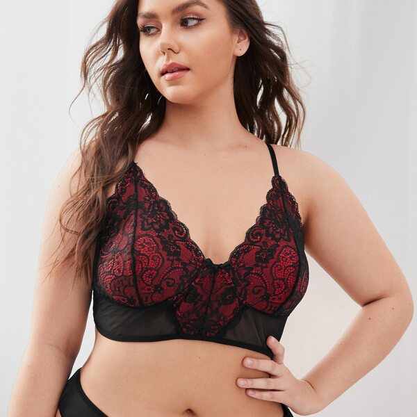 

Plus Contrast Lace Bralette, Black