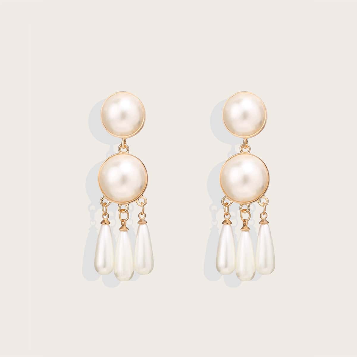 

1pair Faux Pearl Drop Earrings, Gold