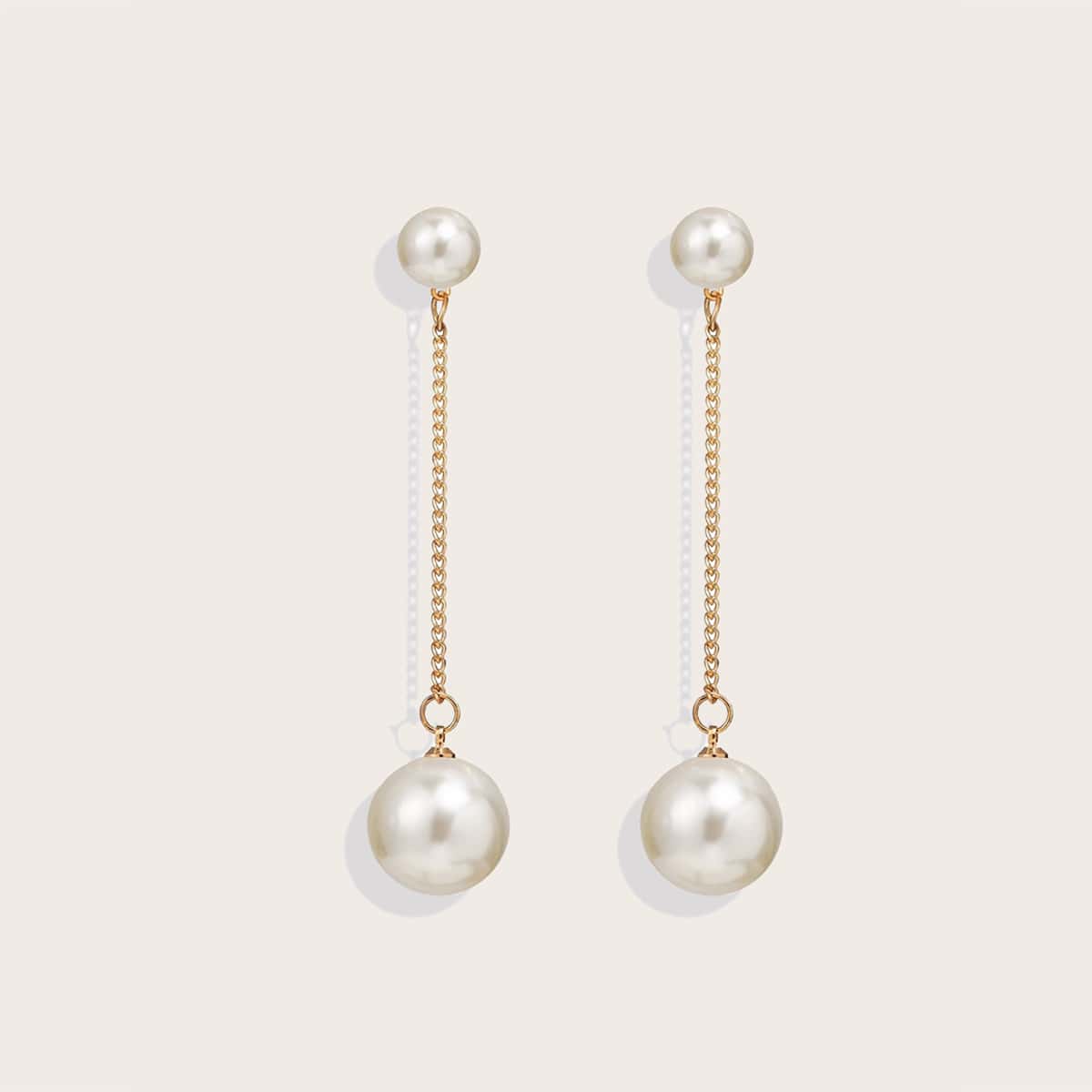 

1pair Faux Pearl Drop Earrings, Gold