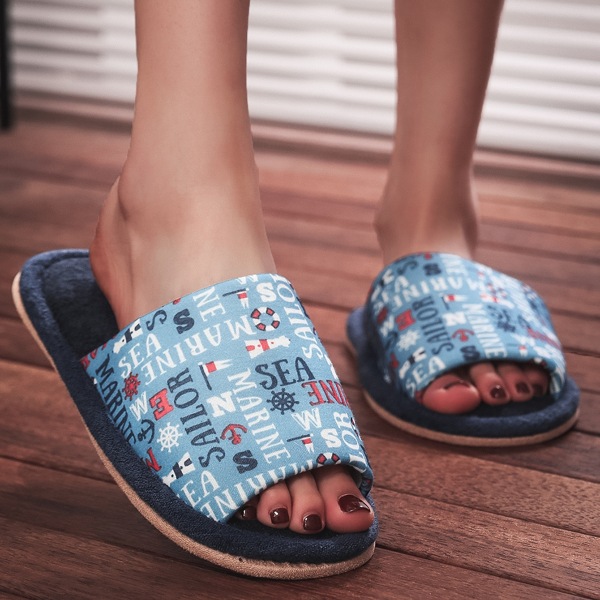 

Slogan Graphic Bedroom Slippers, Blue