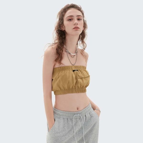 

Patched Detail Tube Top, Khaki