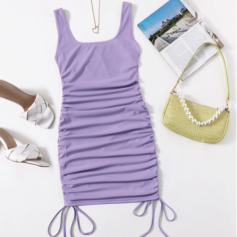 

Drawstring Side Tank Bodycon Dress, Lilac purple