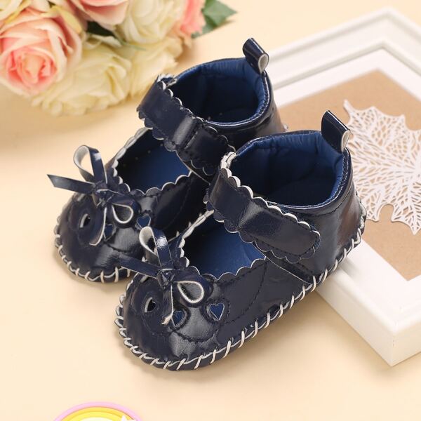 

Baby Girl Bow Decor Velcro Strap Flats, Blue