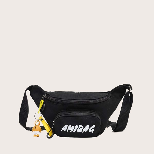 

Men Letter Graphic Fanny Pack With Bag Charm, Black