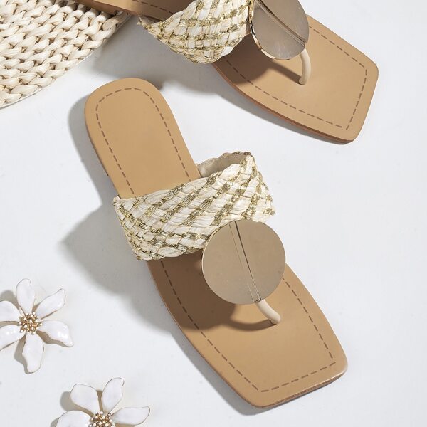 

Round Decor Braided Thong Sandals, Apricot