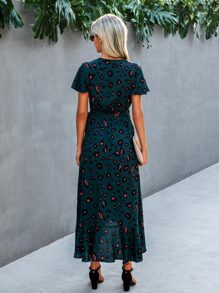 SHEIN Clasi Allover Print High Low A-line Dress - Dark Green - View 2