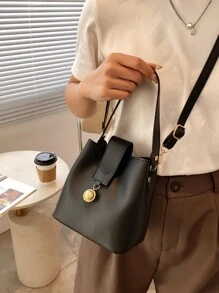 Waterproof,Lightweight,Business Casual Mini Metal Decor Bucket Bag For Teen Girls Women College Students,Rookies & White-collar Workers Perfect for Office,College,Work ,Business,Commute,Outdoors, Travel, Outings - Black - View 5