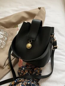 Waterproof,Lightweight,Business Casual Mini Metal Decor Bucket Bag For Teen Girls Women College Students,Rookies & White-collar Workers Perfect for Office,College,Work ,Business,Commute,Outdoors, Travel, Outings - Black - View 6