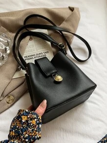 Waterproof,Lightweight,Business Casual Mini Metal Decor Bucket Bag For Teen Girls Women College Students,Rookies & White-collar Workers Perfect for Office,College,Work ,Business,Commute,Outdoors, Travel, Outings - Black - View 9