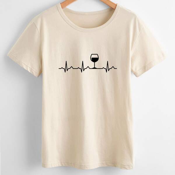 

Graphic Print Short Sleeve Tee, Apricot