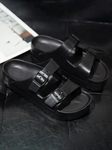 Sandalias deslizantes de plataforma con doble correa y suela gruesa, transpirable para mujeres
