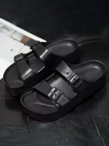 Sandalias deslizantes de plataforma con doble correa y suela gruesa, transpirable para mujeres