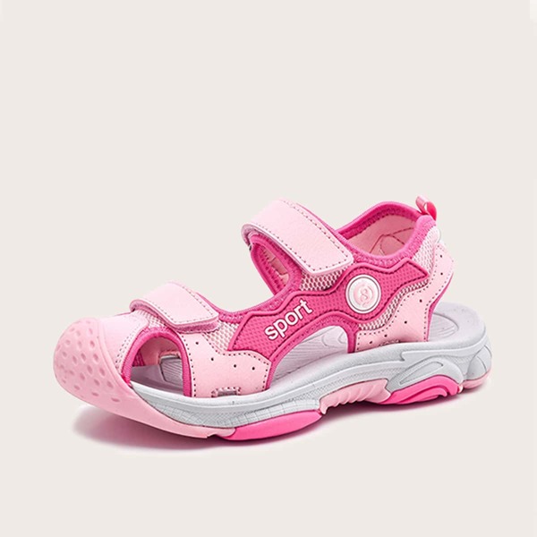 

Girls Letter Graphic Velcro Strap Sport Sandals, Pink