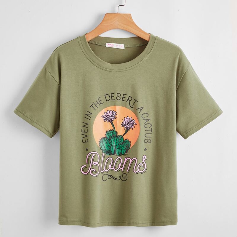 

Letter Cactus Graphic Tee, Army green
