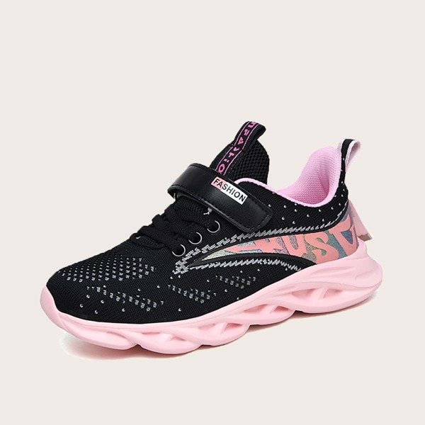

Girls Letter Graphic Knit Sneakers, Black