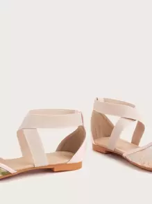 Bailarinas con punta fina y correa de tobillo, con bordado floral de malla, de estilo de moda para mujer en otoño/invierno, para el Día de San Valentín