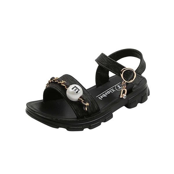 

Girls Chain Decor Ankle Strap Sandals, Black